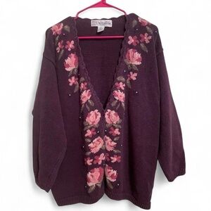 Women's Floral Cardigan - Purple and Pink